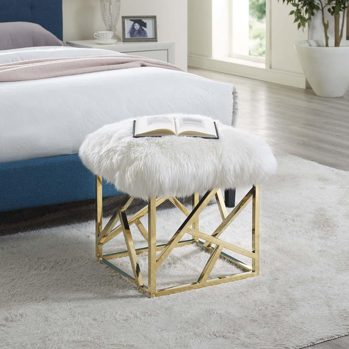 Intersperse Sheepskin Ottoman