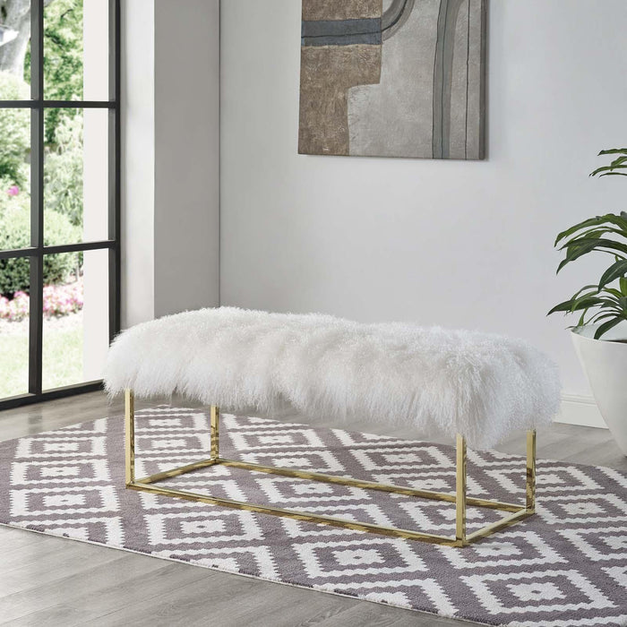 Anticipate White Sheepskin Bench