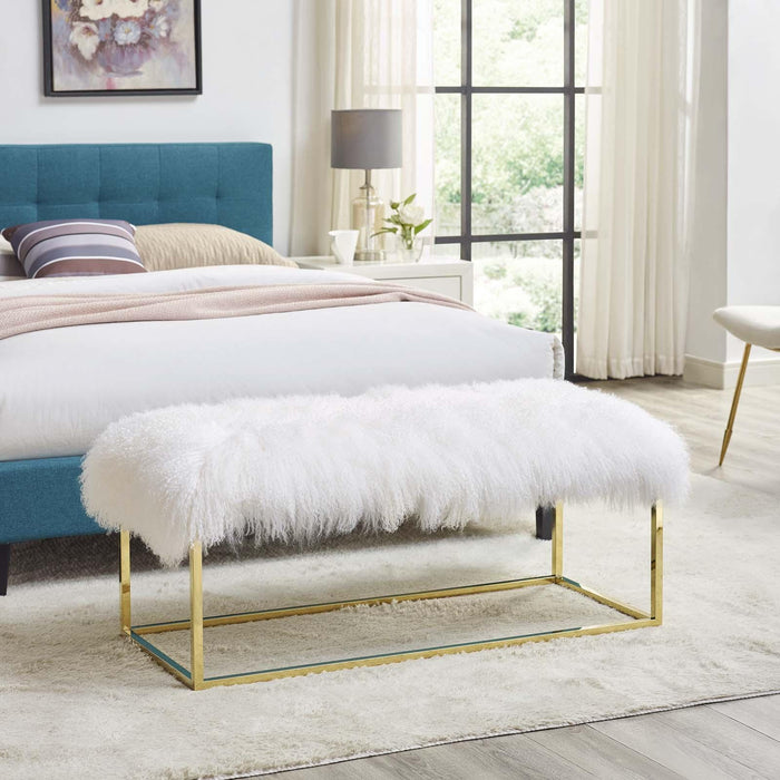 Anticipate White Sheepskin Bench