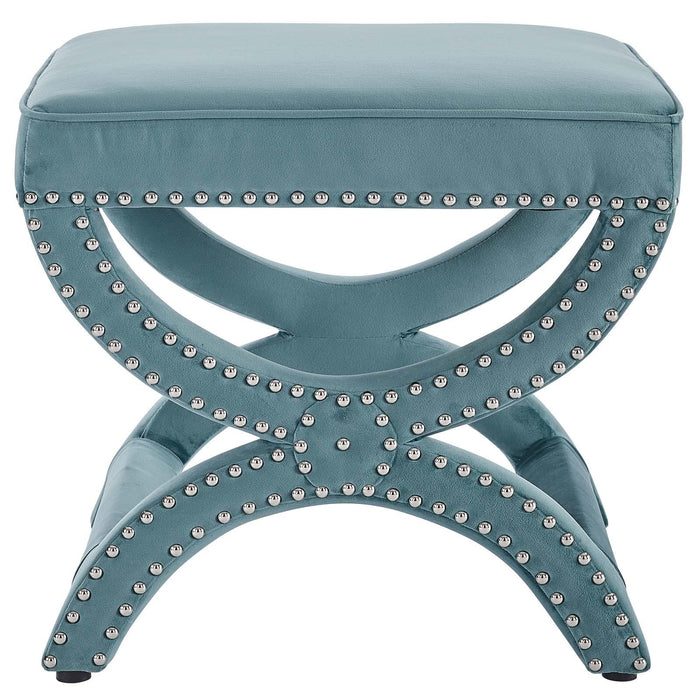 Expound Upholstered Nailhead Trim Performance Velvet Ottoman