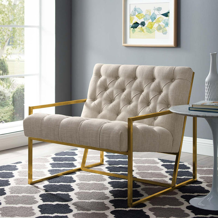 Bequest Gold Stainless Steel Upholstered Fabric Accent Chair