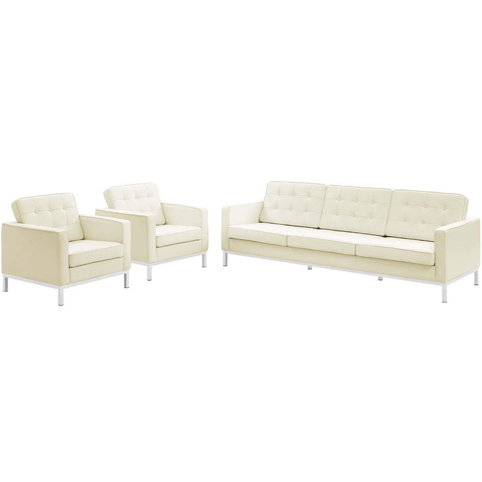 Loft 3 Piece Leather Sofa and Armchair Set