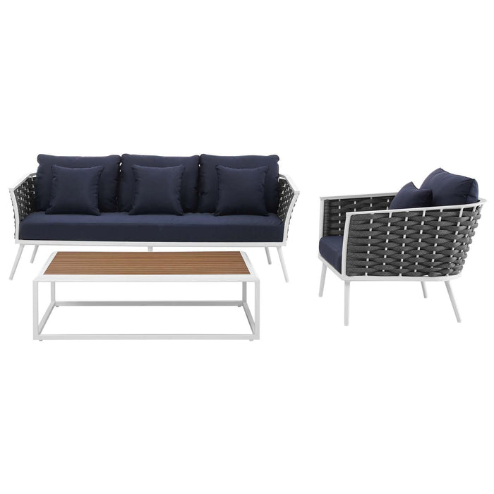 Stance 3 Piece Outdoor Patio Aluminum Sectional Sofa Set