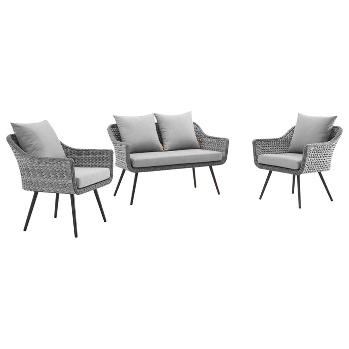 Endeavor 3 Piece Outdoor Patio Wicker Rattan Loveseat and Armchair Set image