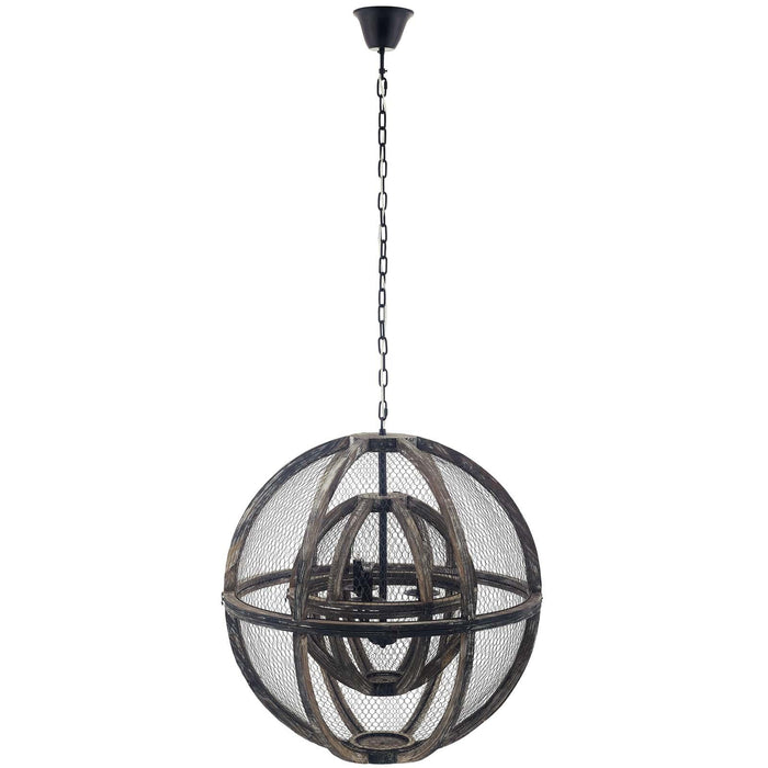 Gravitate Globe Rustic Oak Wood Pendant Light Chandelier image