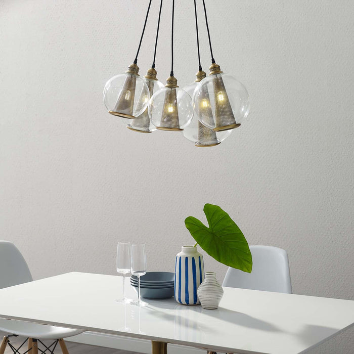 Peak Brass Cone And Glass Globe Cluster Pendant Light Chandelier