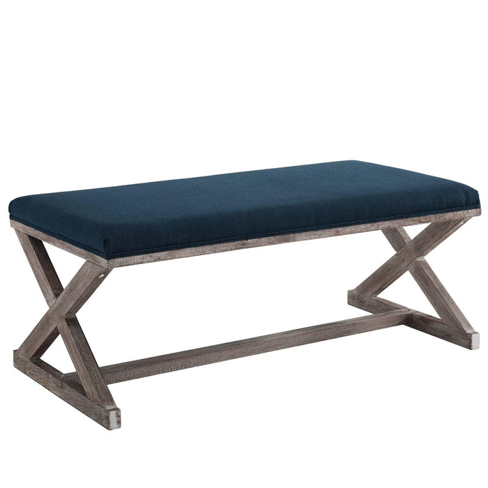 Province Vintage French X-Brace Upholstered Fabric Bench