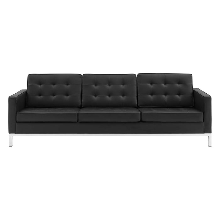 Loft Tufted Upholstered Faux Leather Sofa