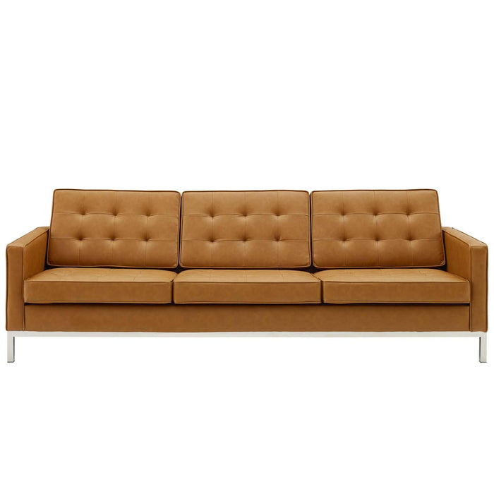 Loft Tufted Upholstered Faux Leather Sofa