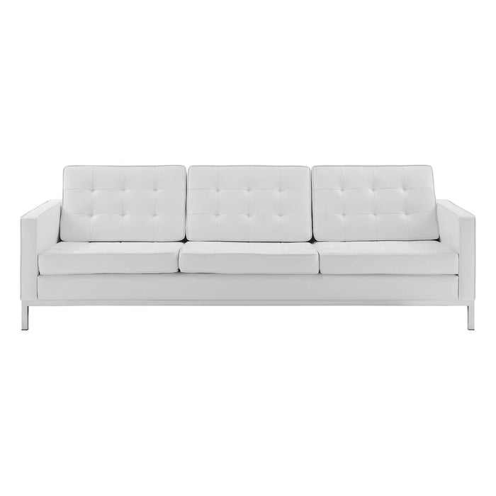 Loft Tufted Upholstered Faux Leather Sofa