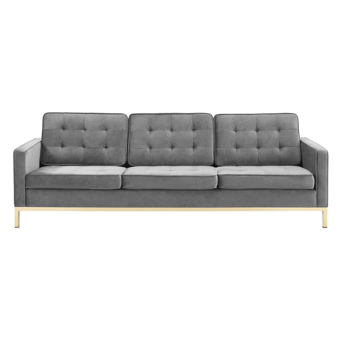 Loft Gold Stainless Steel Leg Performance Velvet Sofa