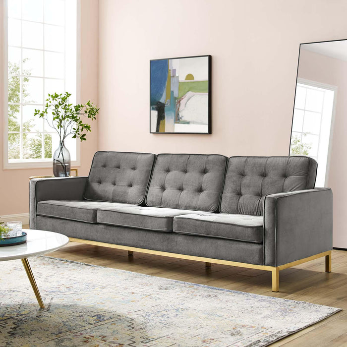 Loft Gold Stainless Steel Leg Performance Velvet Sofa