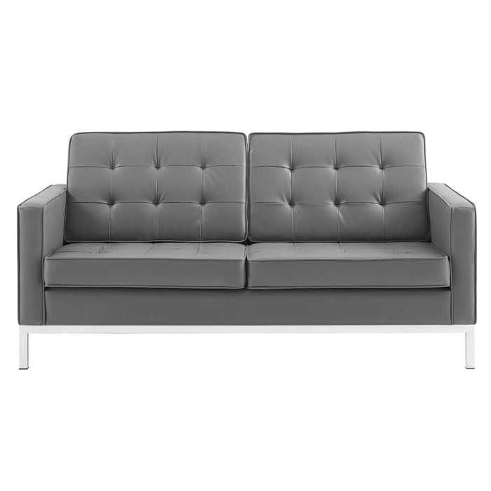 Loft Tufted Upholstered Faux Leather Loveseat