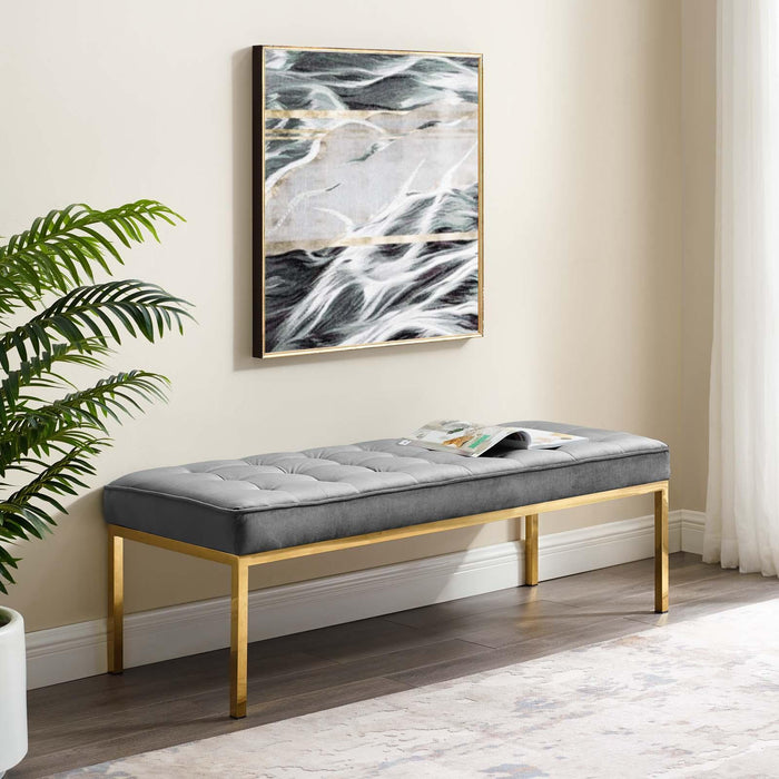 Loft Gold Stainless Steel Leg Large Performance Velvet Bench