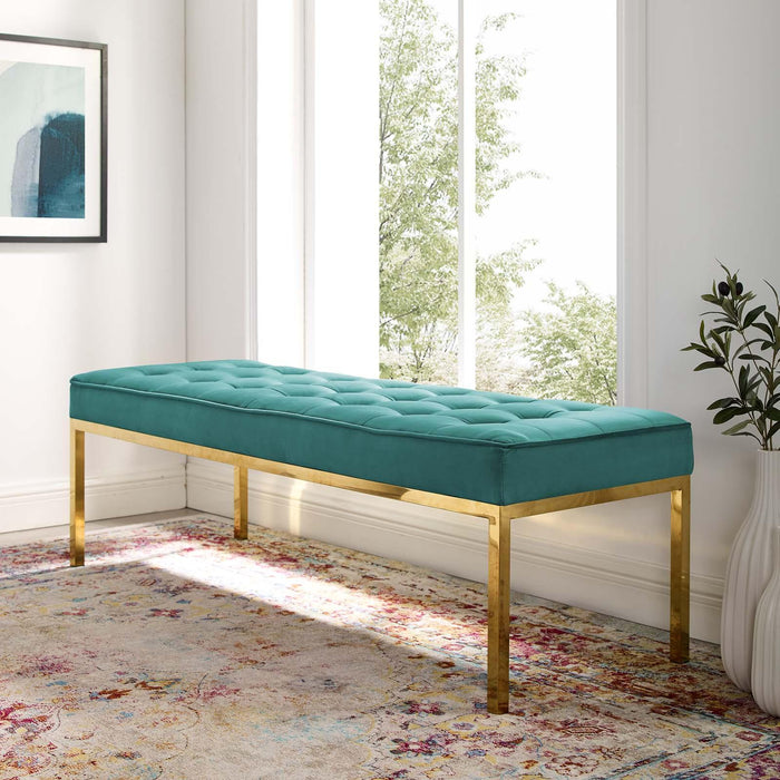 Loft Gold Stainless Steel Leg Large Performance Velvet Bench