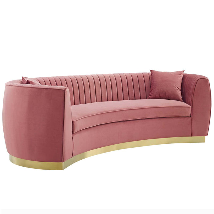 Enthusiastic Vertical Channel Tufted Curved Performance Velvet Sofa