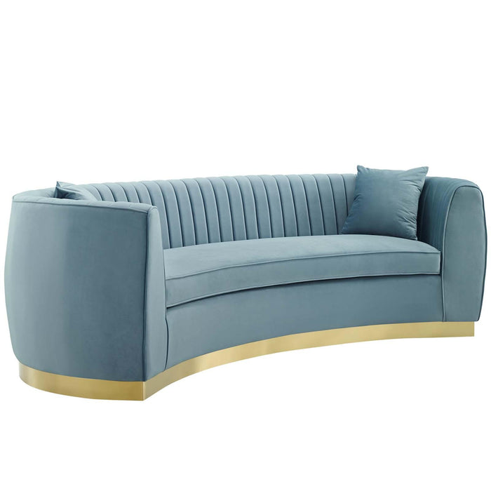 Enthusiastic Vertical Channel Tufted Curved Performance Velvet Sofa