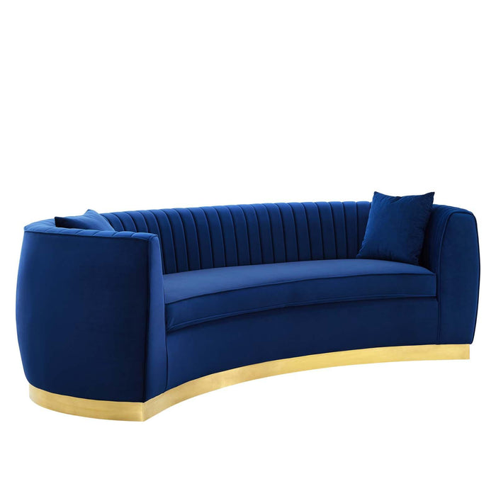 Enthusiastic Vertical Channel Tufted Curved Performance Velvet Sofa