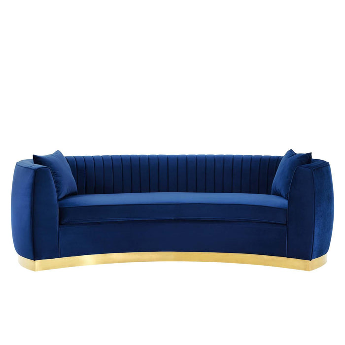 Enthusiastic Vertical Channel Tufted Curved Performance Velvet Sofa