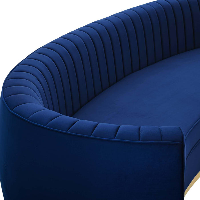 Enthusiastic Vertical Channel Tufted Curved Performance Velvet Sofa