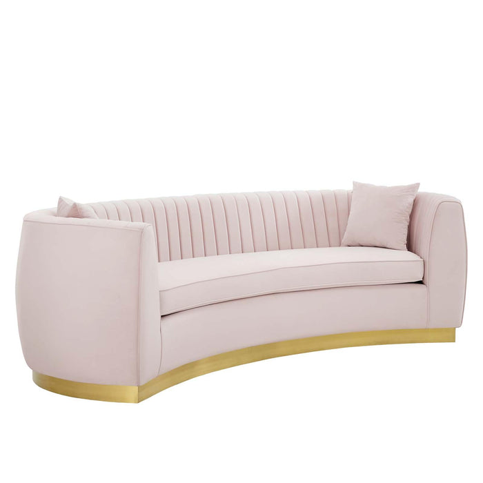 Enthusiastic Vertical Channel Tufted Curved Performance Velvet Sofa