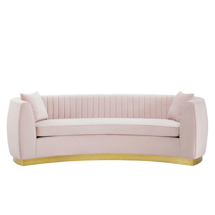 Enthusiastic Vertical Channel Tufted Curved Performance Velvet Sofa