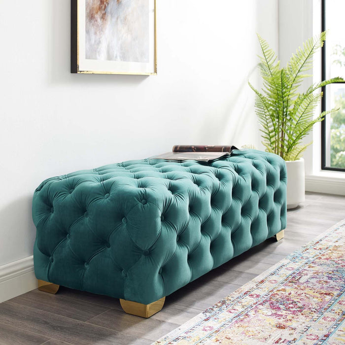 Sensible Button Tufted Performance Velvet Bench