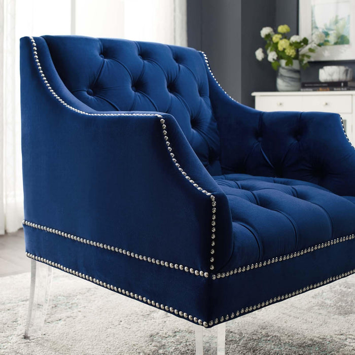 Proverbial Tufted Button Accent Performance Velvet Armchair