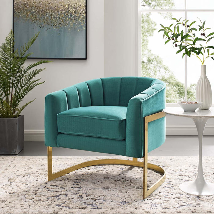 Esteem Vertical Channel Tufted Performance Velvet Accent Armchair