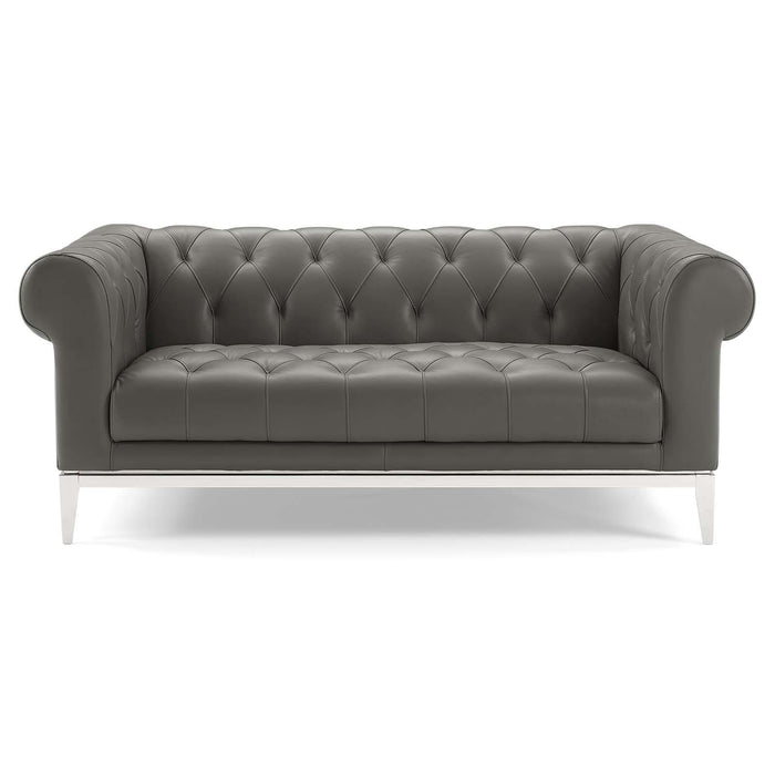 Idyll Tufted Button Upholstered Leather Chesterfield Loveseat