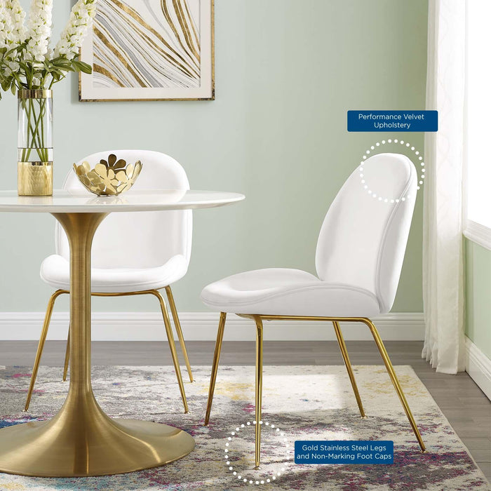 Scoop Gold Stainless Steel Leg Performance Velvet Dining Chair