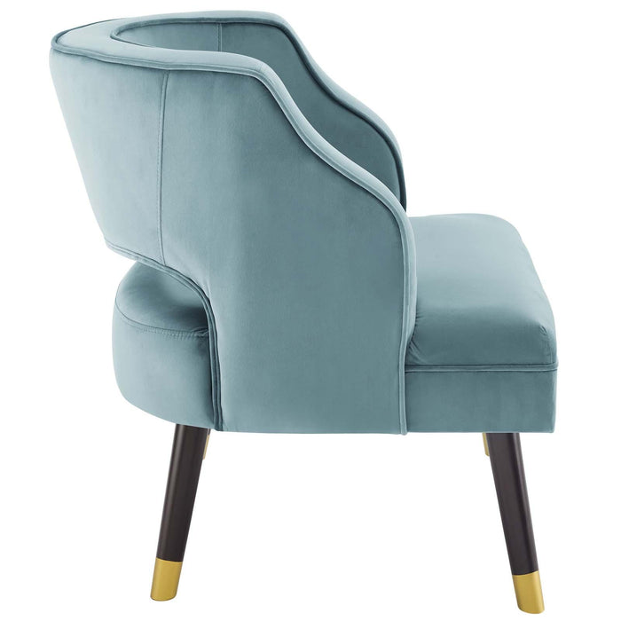 Traipse Button Tufted Open Back Performance Velvet Armchair