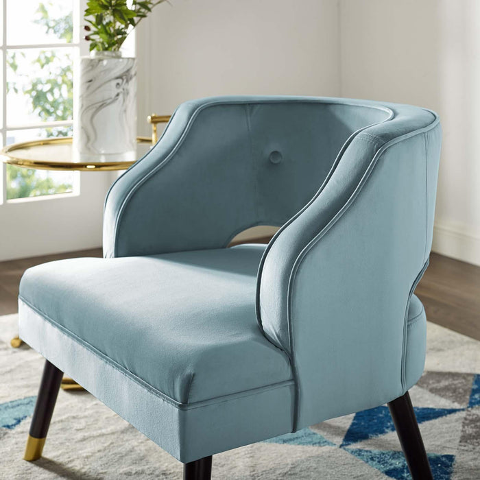 Traipse Button Tufted Open Back Performance Velvet Armchair