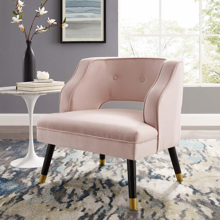 Traipse Button Tufted Open Back Performance Velvet Armchair