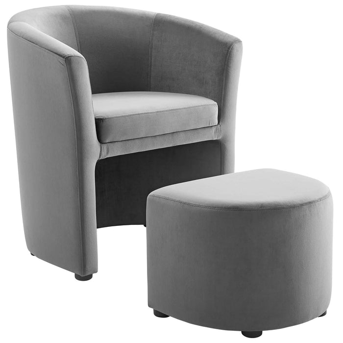 Divulge Performance Velvet Arm Chair and Ottoman Set image