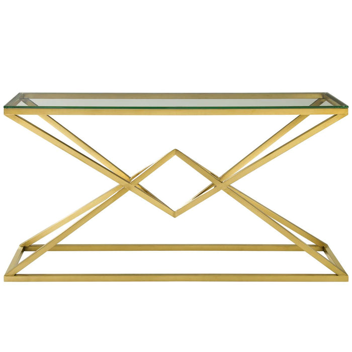 Point 59" Brushed Gold Metal Stainless Steel Console Table