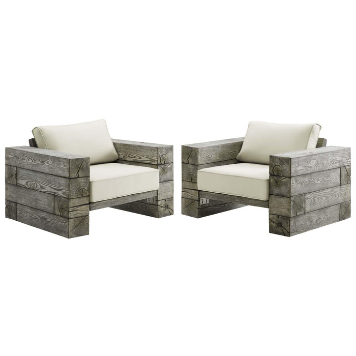 Manteo Rustic Coastal Outdoor Patio Sunbrella� Lounge Armchair Set of 2 image