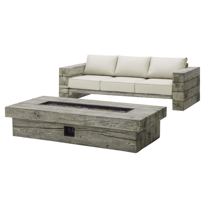 Manteo Rustic Coastal Outdoor Patio Sunbrella� Sofa and Fire Pit Set image