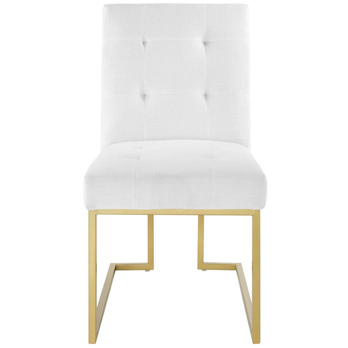 Privy Gold Stainless Steel Upholstered Fabric Dining Accent Chair