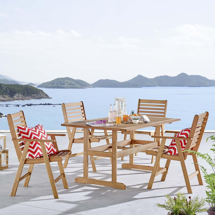 Hatteras 5 Piece Outdoor Patio Eucalyptus Wood Dining Set