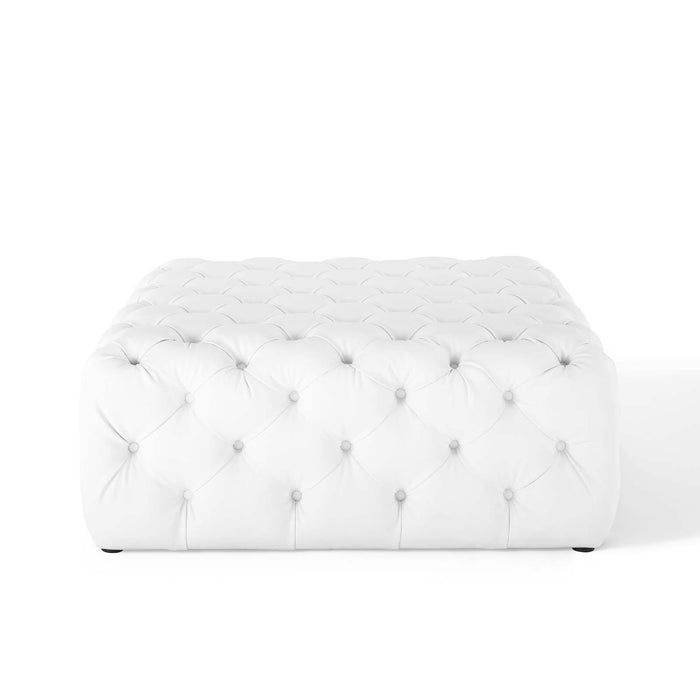 Amour Tufted Button Large Square Faux Leather Ottoman