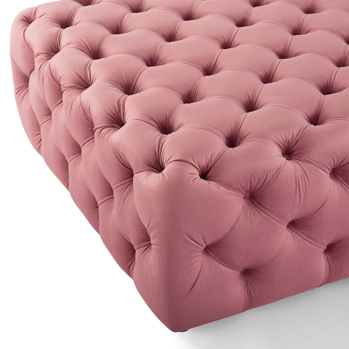 Amour Tufted Button Large Square Performance Velvet Ottoman