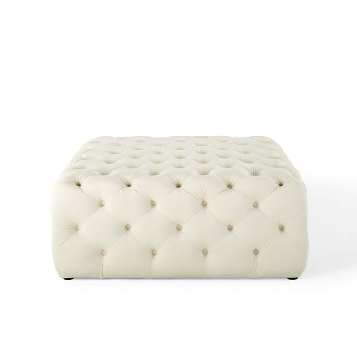 Amour Tufted Button Large Square Performance Velvet Ottoman