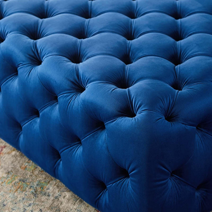 Amour Tufted Button Large Square Performance Velvet Ottoman