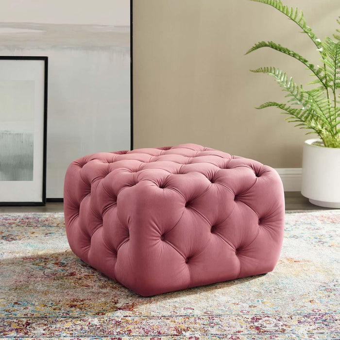 Amour Tufted Button Square Performance Velvet Ottoman