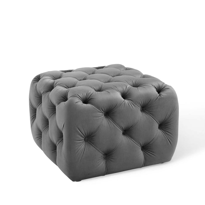 Amour Tufted Button Square Performance Velvet Ottoman