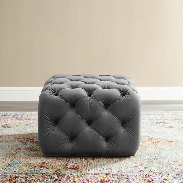 Amour Tufted Button Square Performance Velvet Ottoman