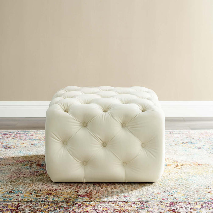 Amour Tufted Button Square Performance Velvet Ottoman