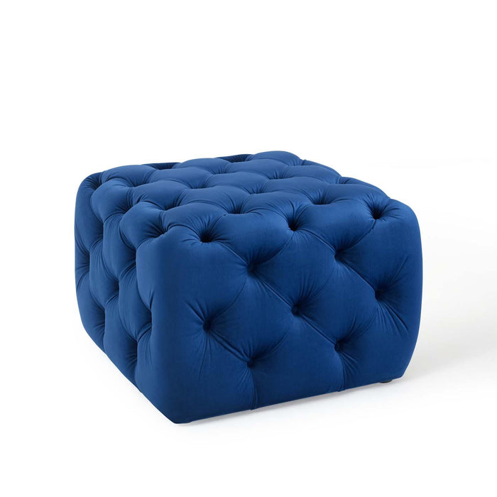 Amour Tufted Button Square Performance Velvet Ottoman