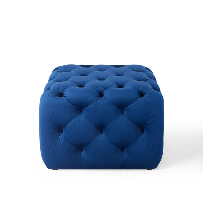 Amour Tufted Button Square Performance Velvet Ottoman